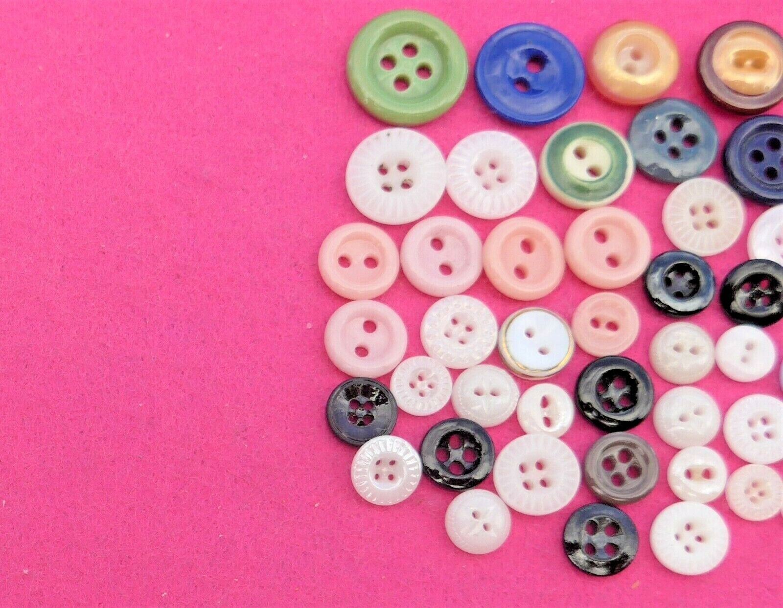 50 vintage CHINA/POCELAIN  buttons - colors shapes sizes - all sew-thru ( 11 )