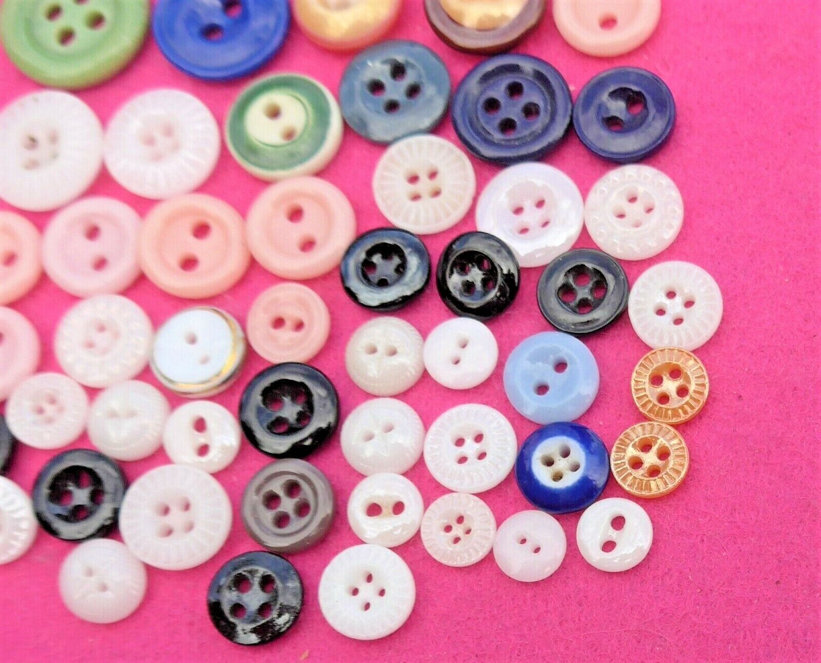 50 vintage CHINA/POCELAIN  buttons - colors shapes sizes - all sew-thru ( 11 )