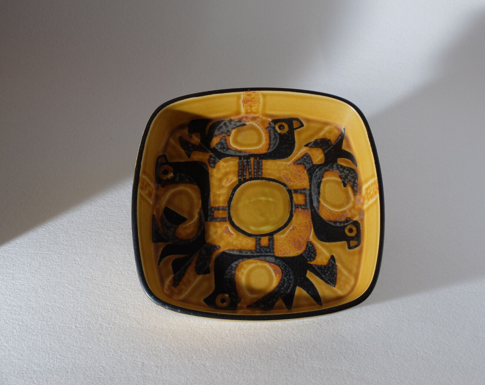 Royal Copenhagen Baca Faience Square Yellow Dish 17 x 17 cm Mid Century