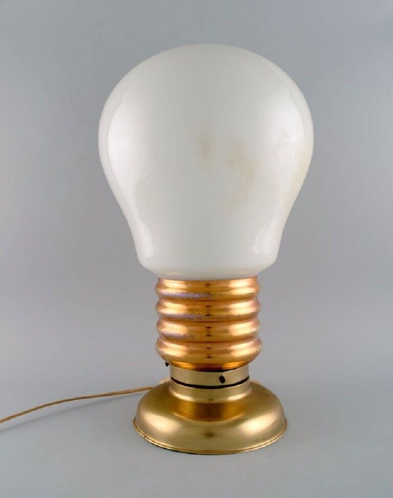 Large table lamp in brass and opal glass shaped like a light bulb 1960s