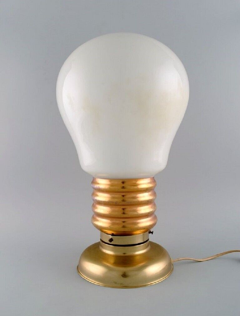 Large table lamp in brass and opal glass shaped like a light bulb 1960s