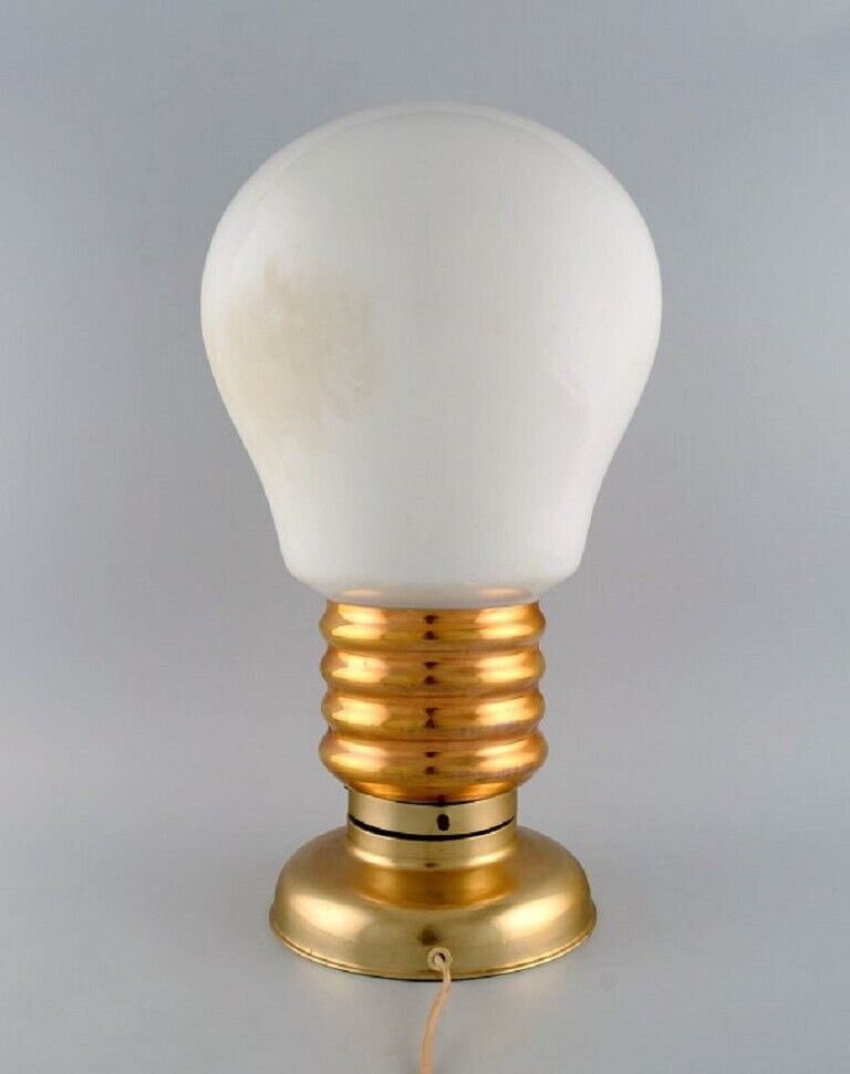 Large table lamp in brass and opal glass shaped like a light bulb 1960s