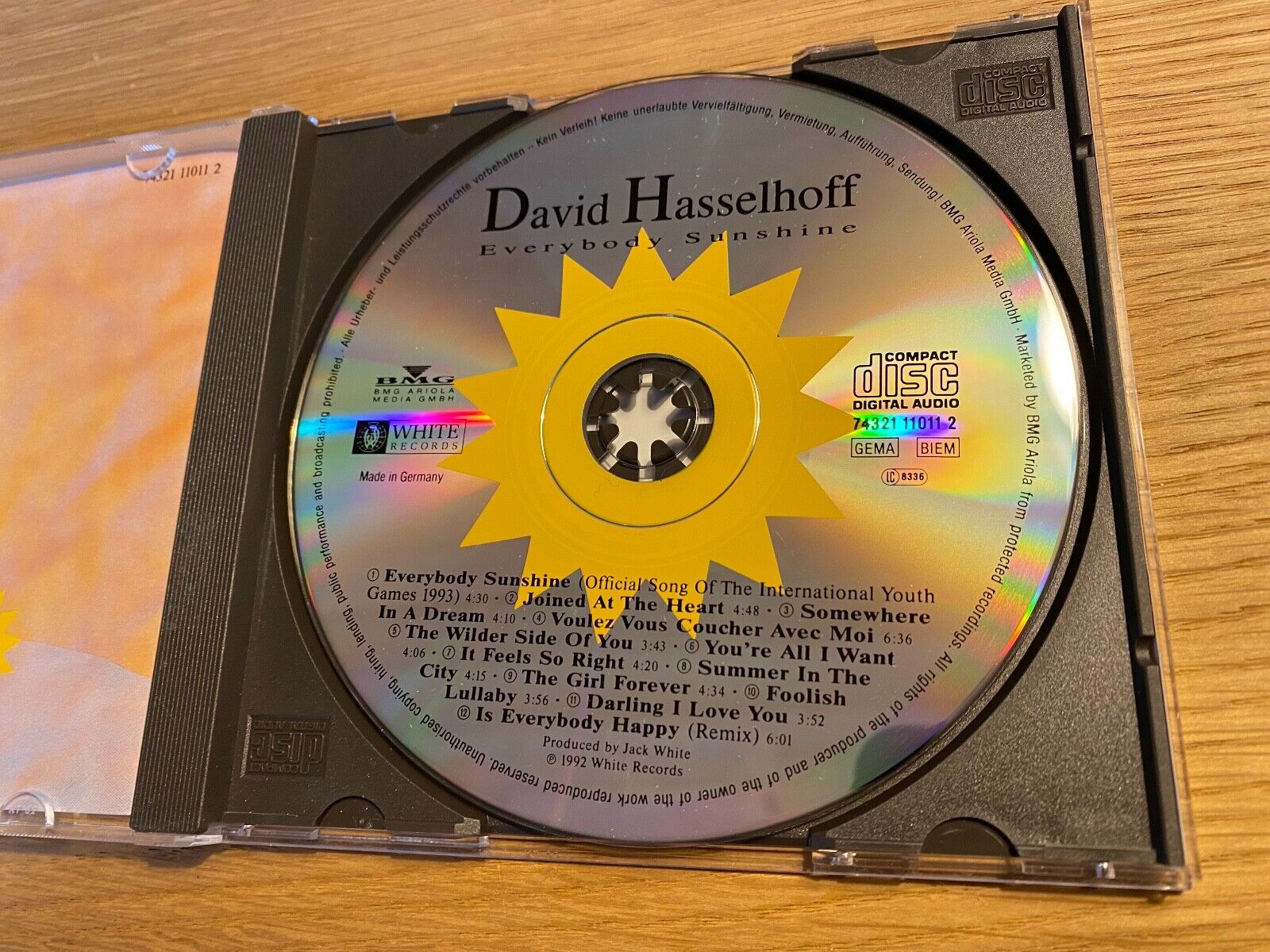 DAVID HASSELHOFF EVERYBODY SUNSHINE 1992 CD ALBUM 12 TRACK WHITE RECORDS GERMANY