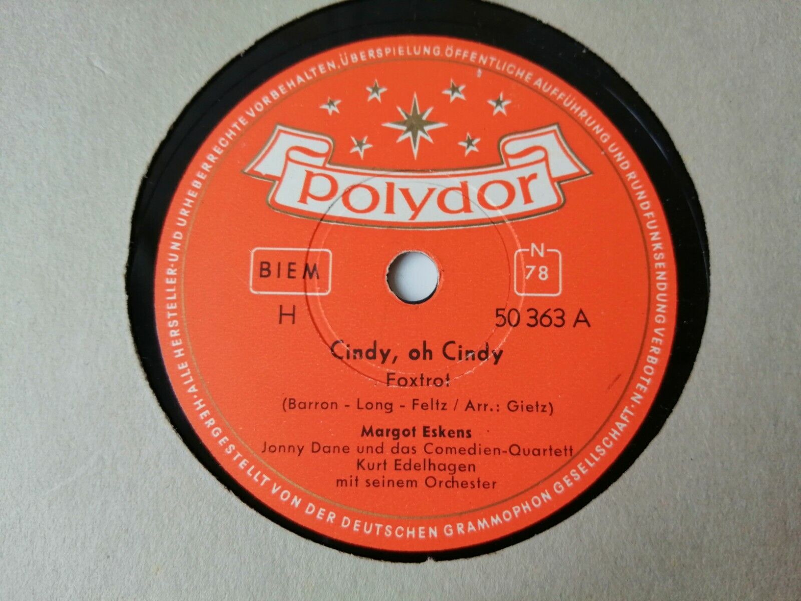 78 RPM MARGOT ESKENSCindyoh Cindy /In dem kleinen Café Polydor 50363