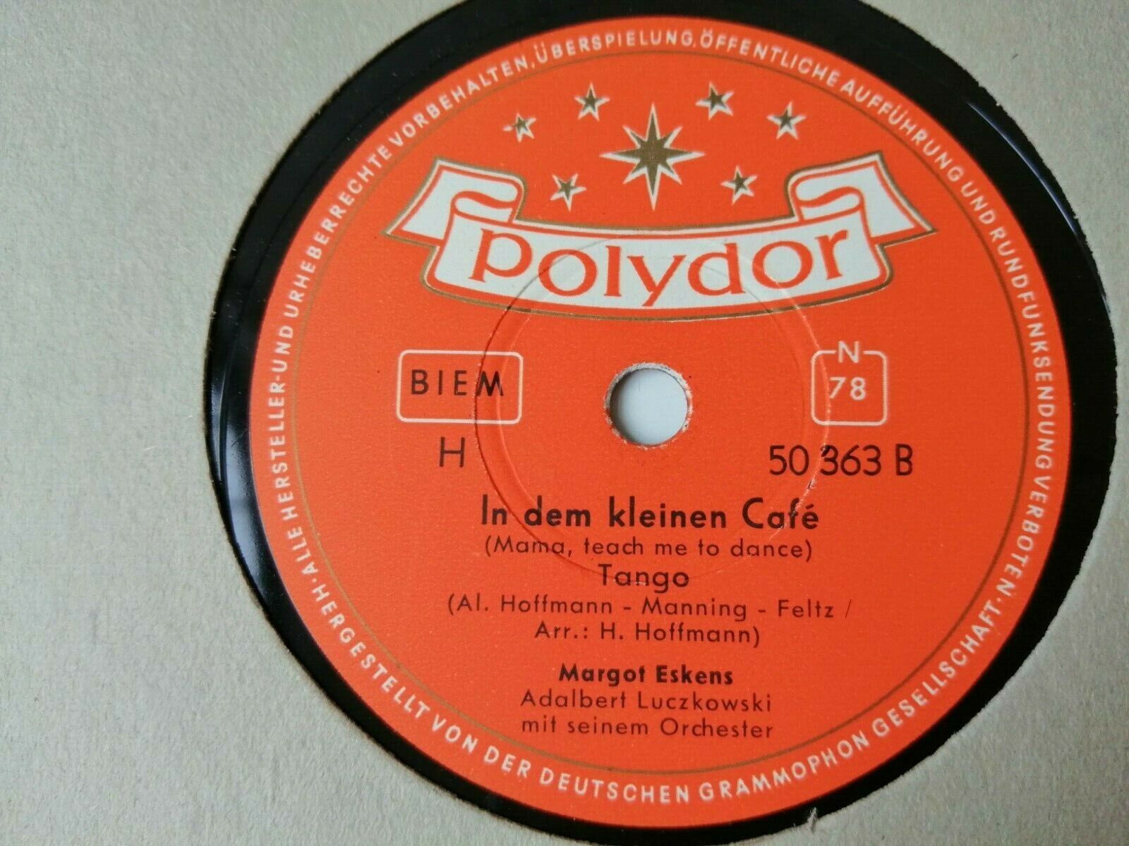 78 RPM MARGOT ESKENSCindyoh Cindy /In dem kleinen Café Polydor 50363