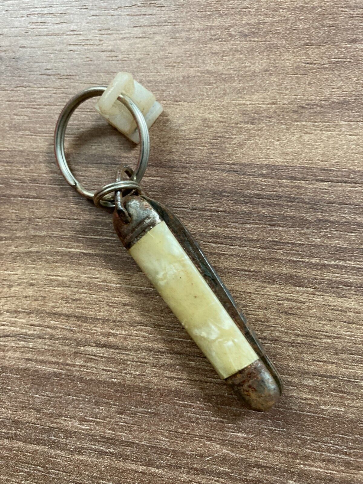 Vintage Pocket Knife Faux Bone Metal Keychain - 1980s Retro Collectible