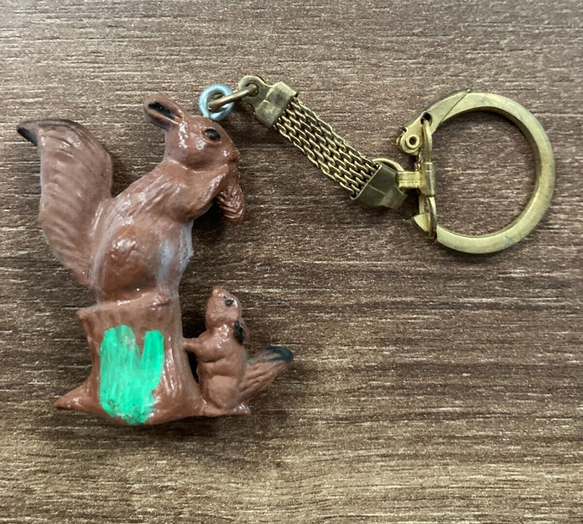 Vintage Squirrel with Baby Keychain - Hand-Painted Resin Figurine Key Ring