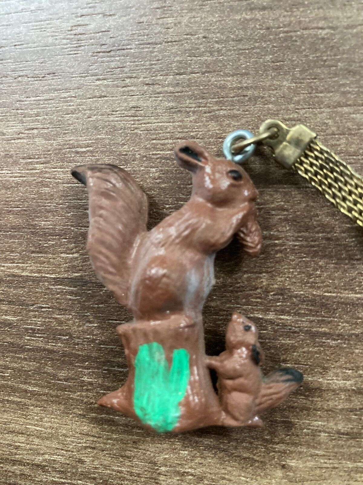 Vintage Squirrel with Baby Keychain - Hand-Painted Resin Figurine Key Ring