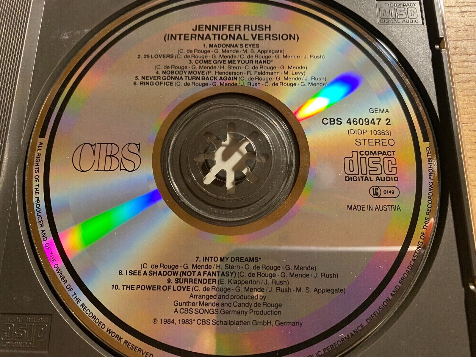 JENNIFER RUSH "INTERNATIONAL VERSION" 1984 CD ALBUM CBS RECORDS 10 TRACK AUSTRIA