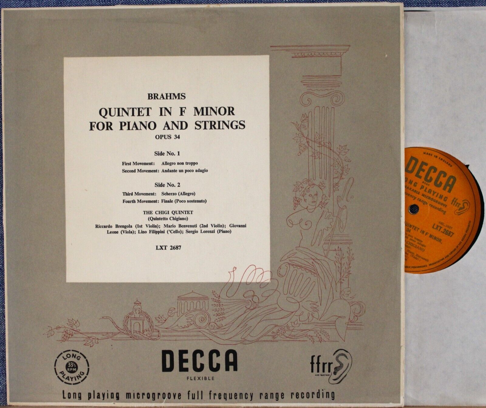 Chigi Quintet Brahms (Piano quintet op 34) Decca LXT 2687 NM(-)