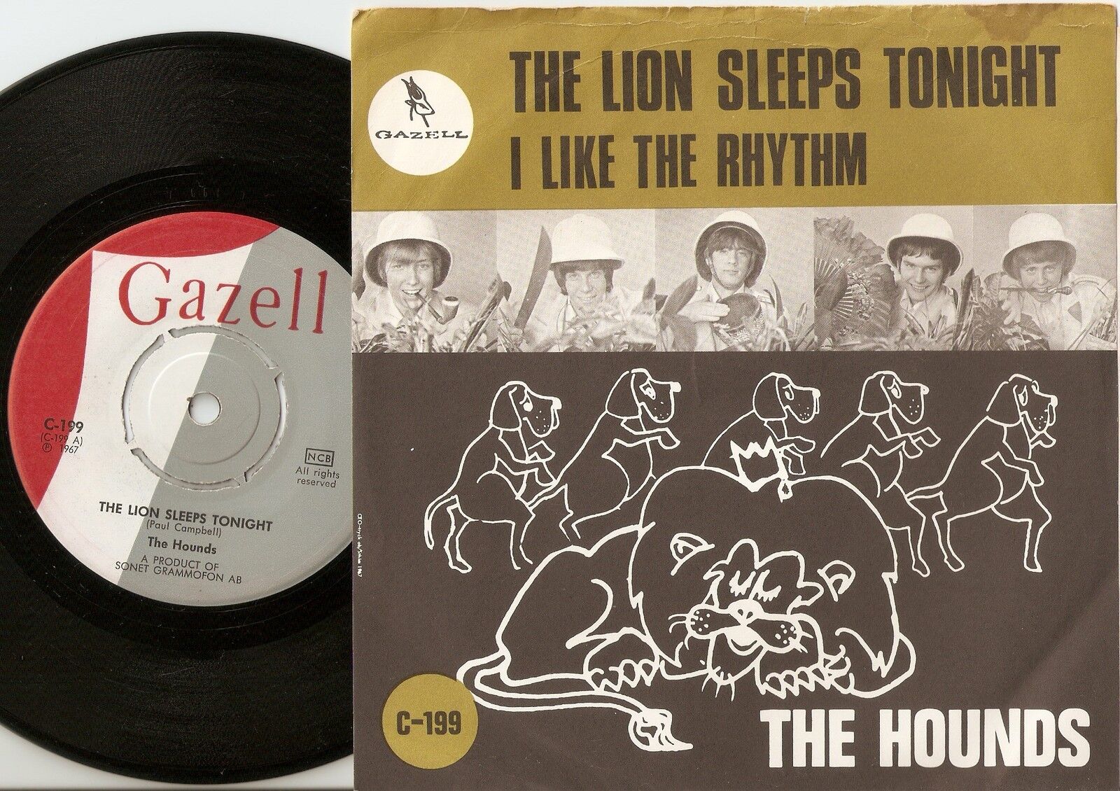 THE HOUNDS THE LION SLEEPS TONIGHT  THE RHYTHM SWEDISH 45+PS 1967 MOD FREAKBEAT