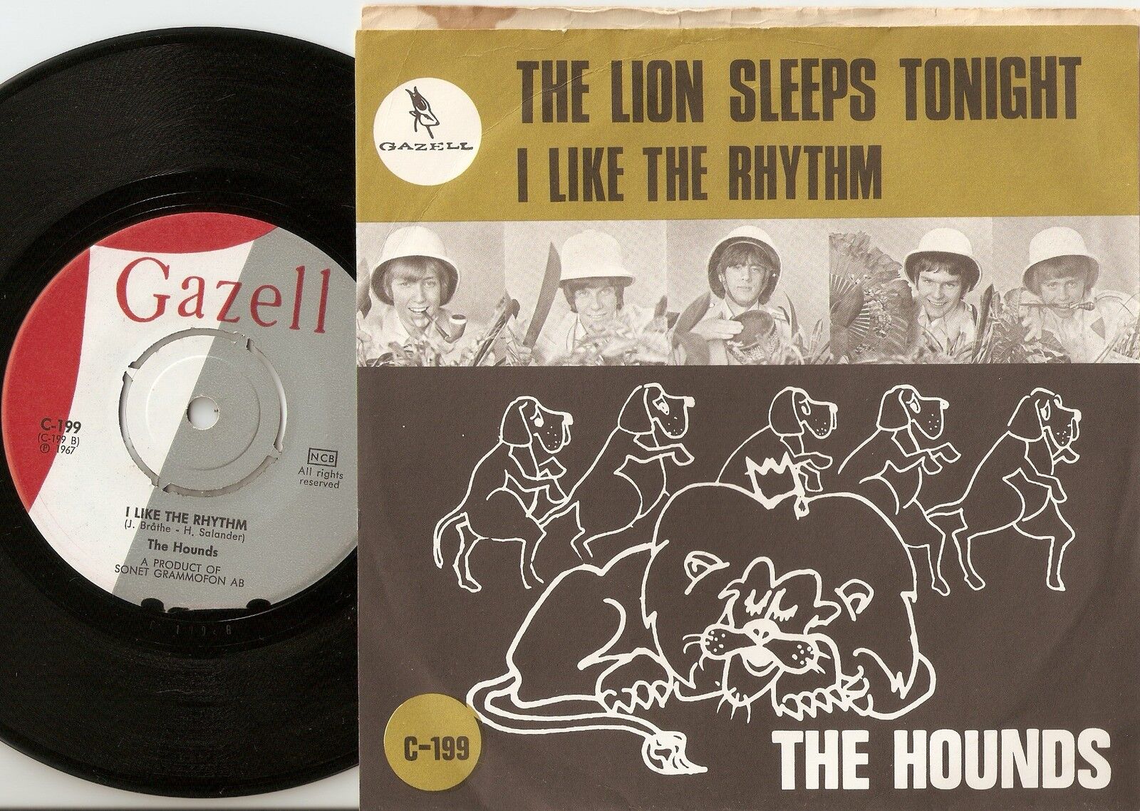 THE HOUNDS THE LION SLEEPS TONIGHT  THE RHYTHM SWEDISH 45+PS 1967 MOD FREAKBEAT