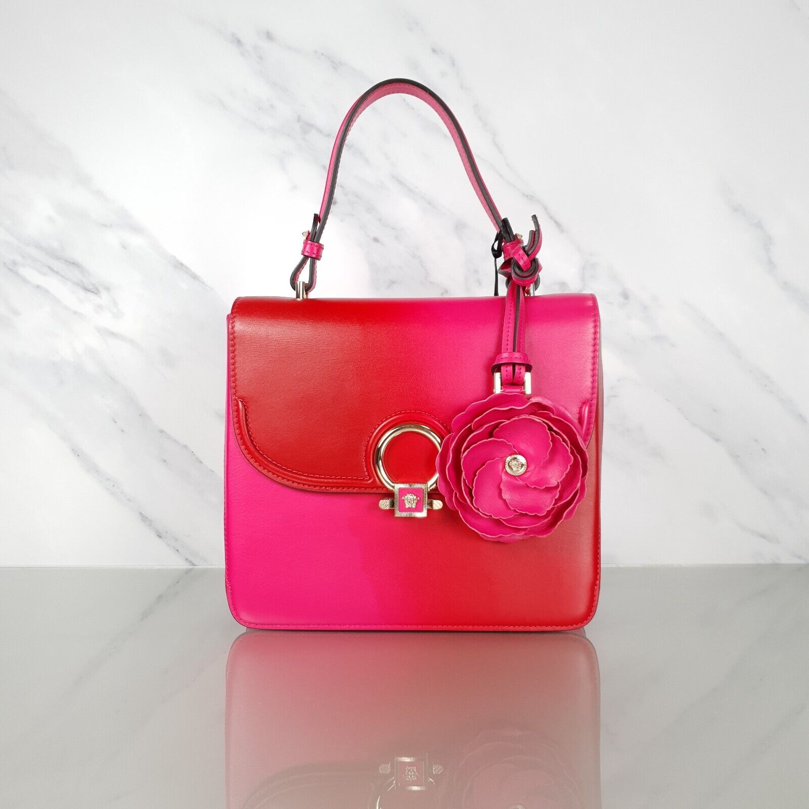 Versace Bag DV One Pink Red Handbag Top Handle Flower Charm Medusa RARE