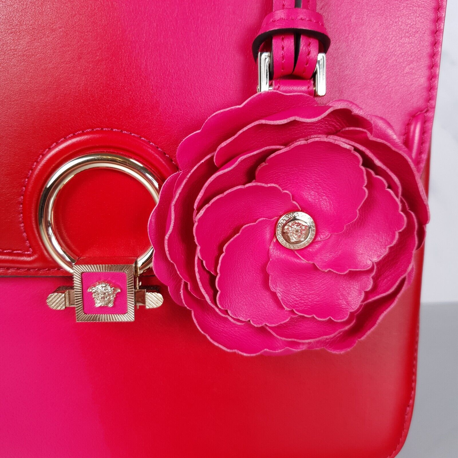 Versace Bag DV One Pink Red Handbag Top Handle Flower Charm Medusa RARE