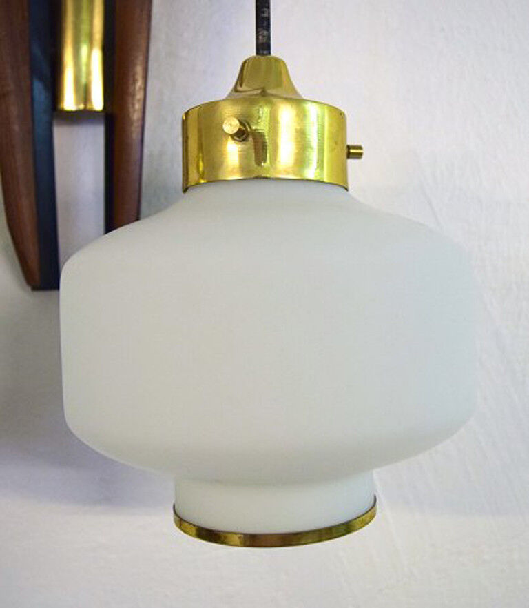 A pair of STILNOVO modernist wall lamps in teak and brass Opal glass 1950s