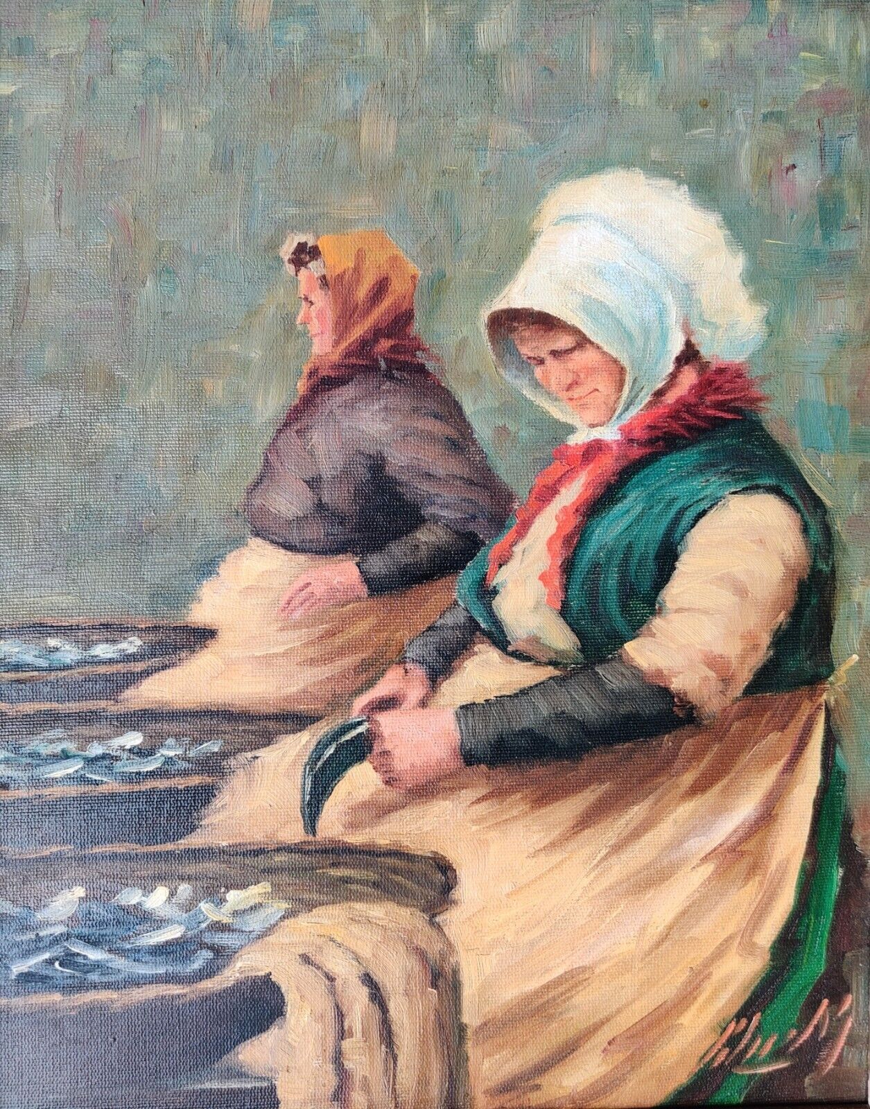 Sören Christian Bjulff (1890-1958): FISH VENDORS original oil painting