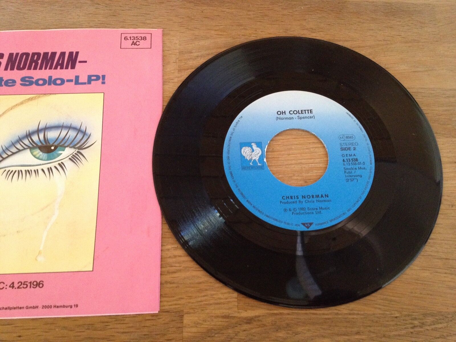 CHRIS NORMAN (SMOKIE) "HEY BABY/OH COLETTE" 1982 REPERTOIRE 613538 AC SINGLE***