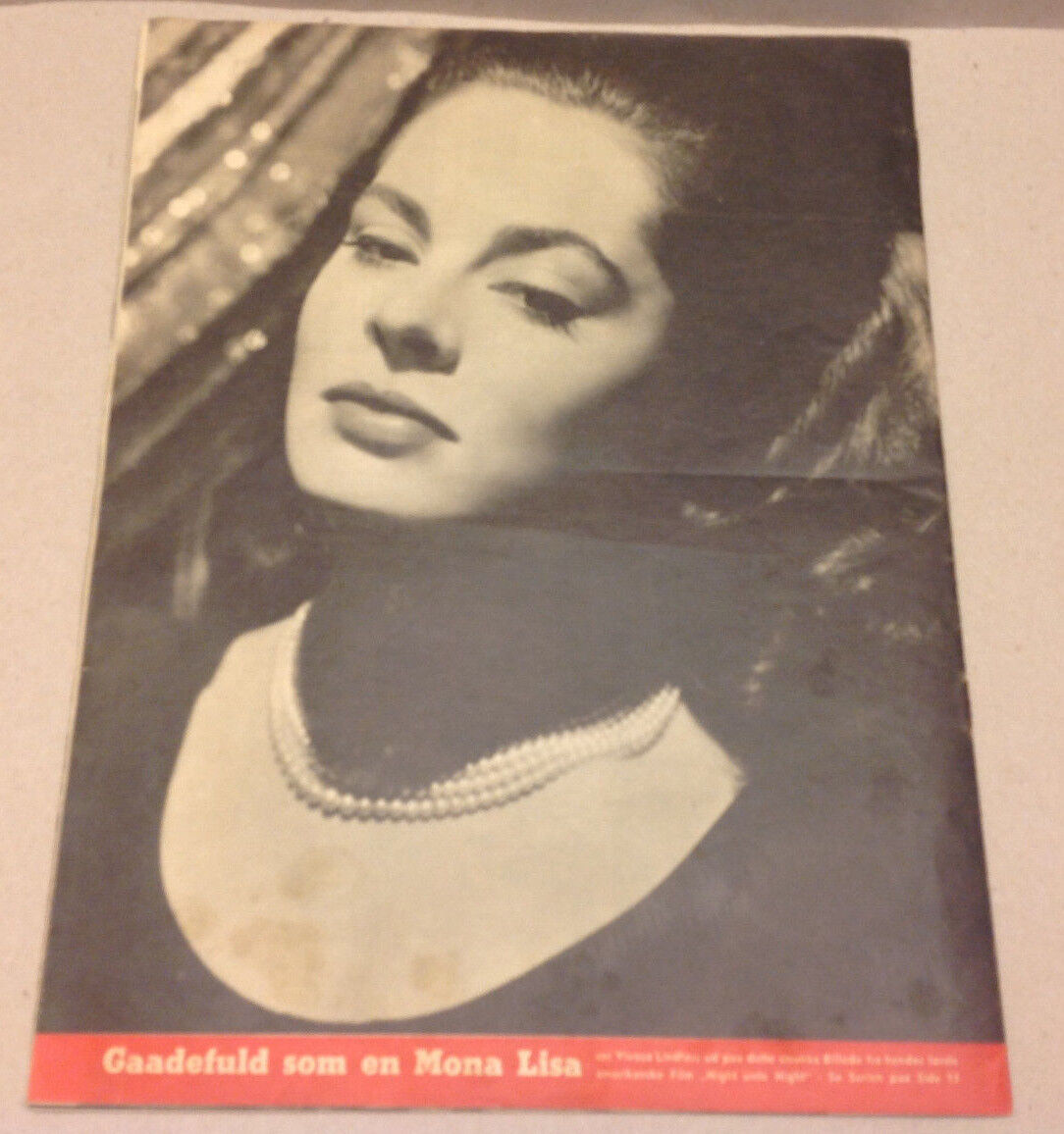 VIVECA LINDFORS NIGHT UNTO NIGHT ON BACK VTG DANISH Magazine Billed-Bladet 1950