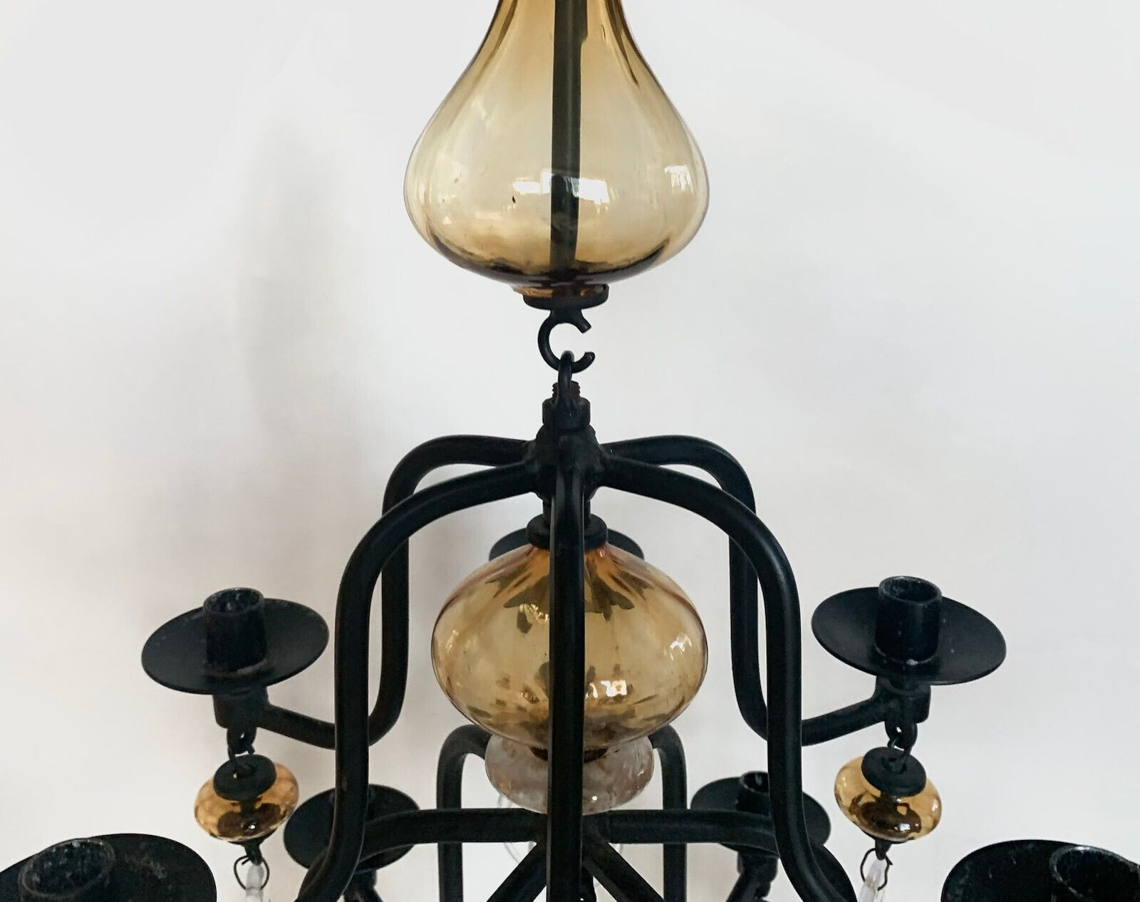 Erik Hoglund Kosta Boda  Boda Smithy Amber 12 Arm Chandelier 1960s