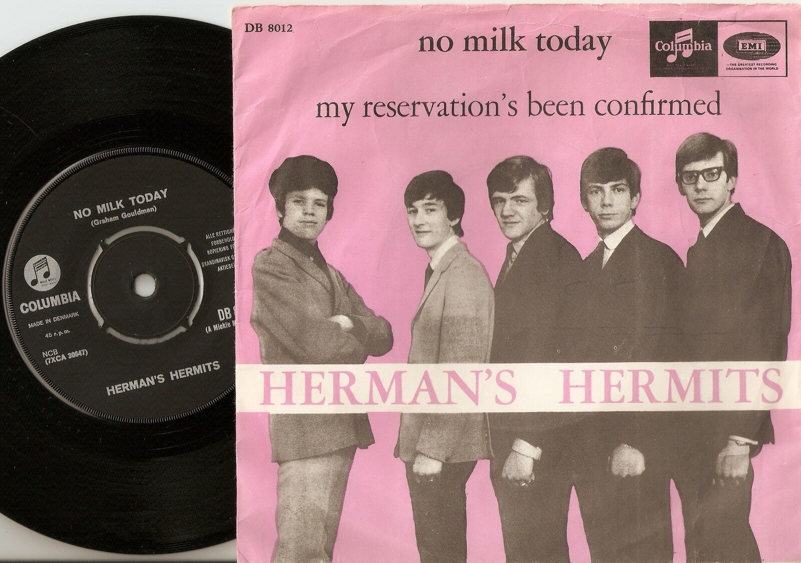 HERMAN`S HERMITS NO MILK TODAY  MY RESERVATION`S DANISH 45+PS 1966 MOD POP BEAT