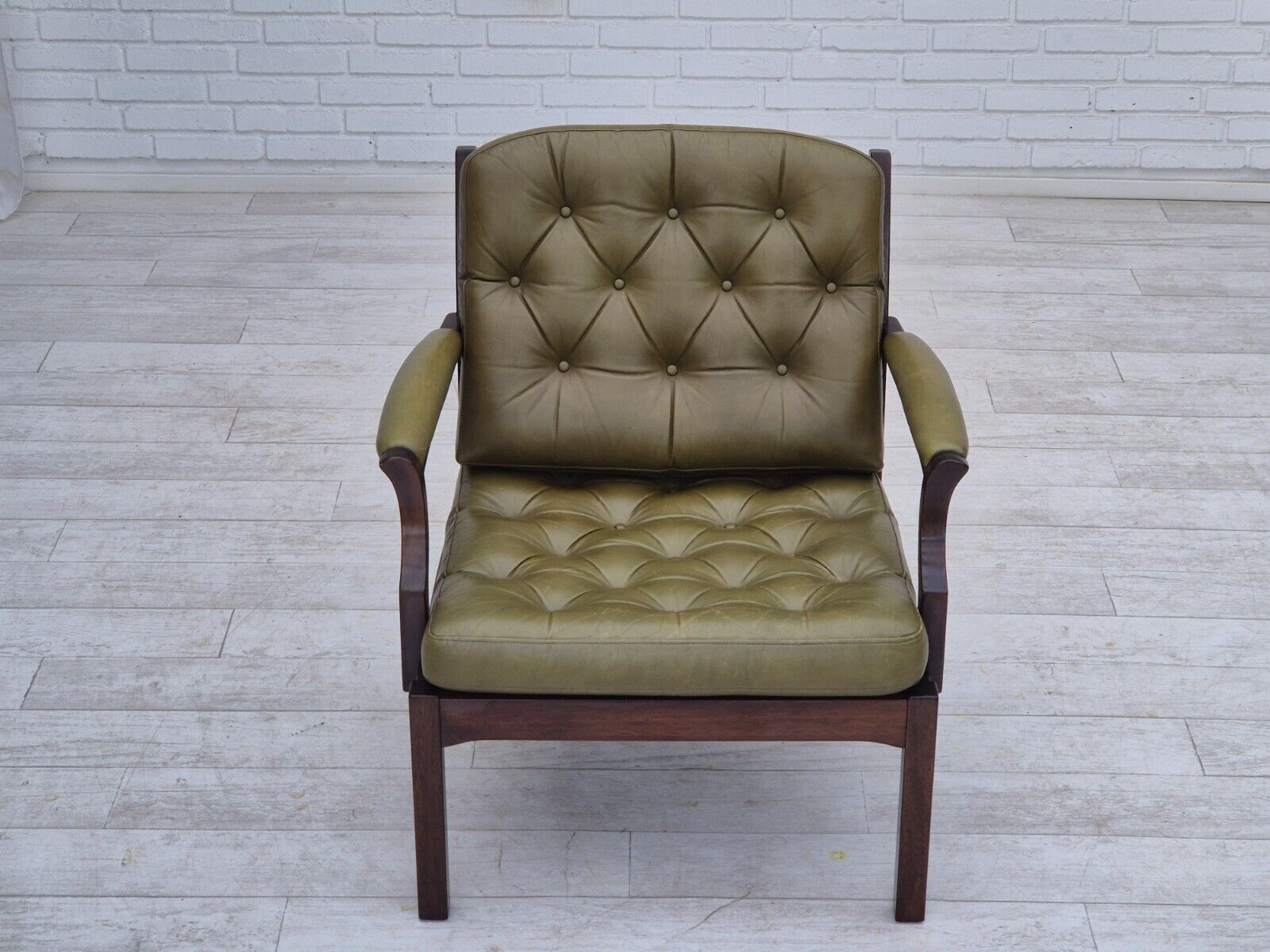 1970s Scandinavian armchair original condition furniture leather solid teak