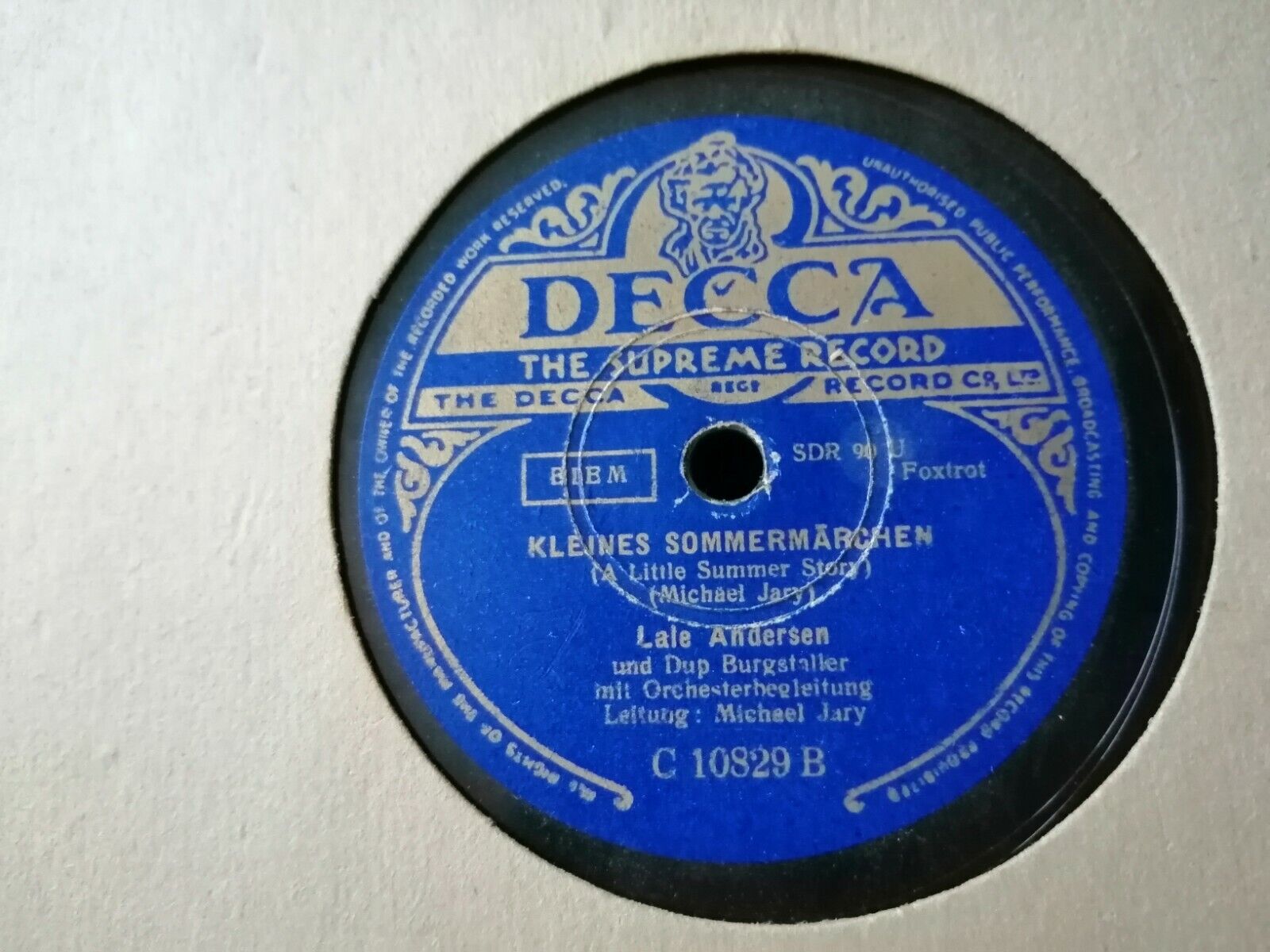 78 rpm shellac recordLALE ANDERSEN"Unter Der Roten Lanterne/Kleines Sommermärc