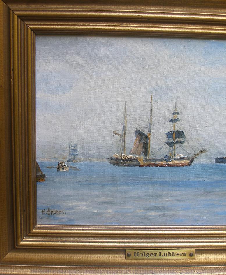 Holger Lübbers (1850) Merchant vessels and steamer on Oresund strait Ca 1880