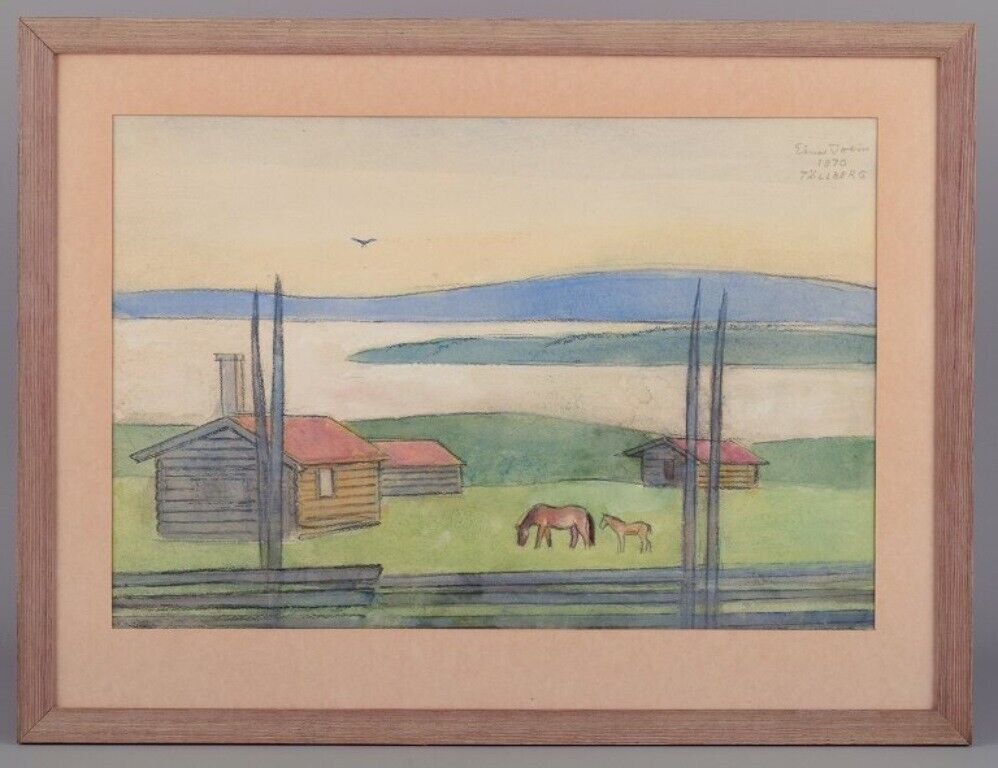 Einar Jolin well listed Swedish artist Oil pastel on paper Country landscape