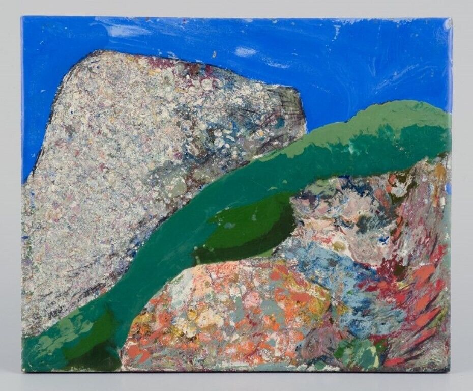 Ingvar Dahl Swedish artist Oil on panel Abstract landscape 1970s