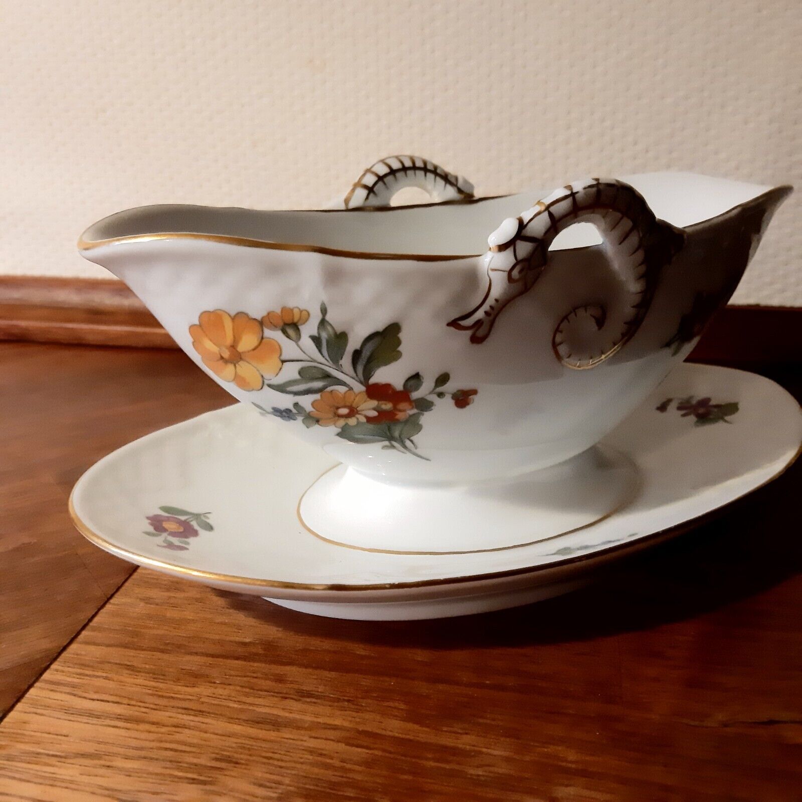 GRAVY BOAT w attached Underplate SAXON FLOWER Bing  Grondahl Royal Copenhagen 1