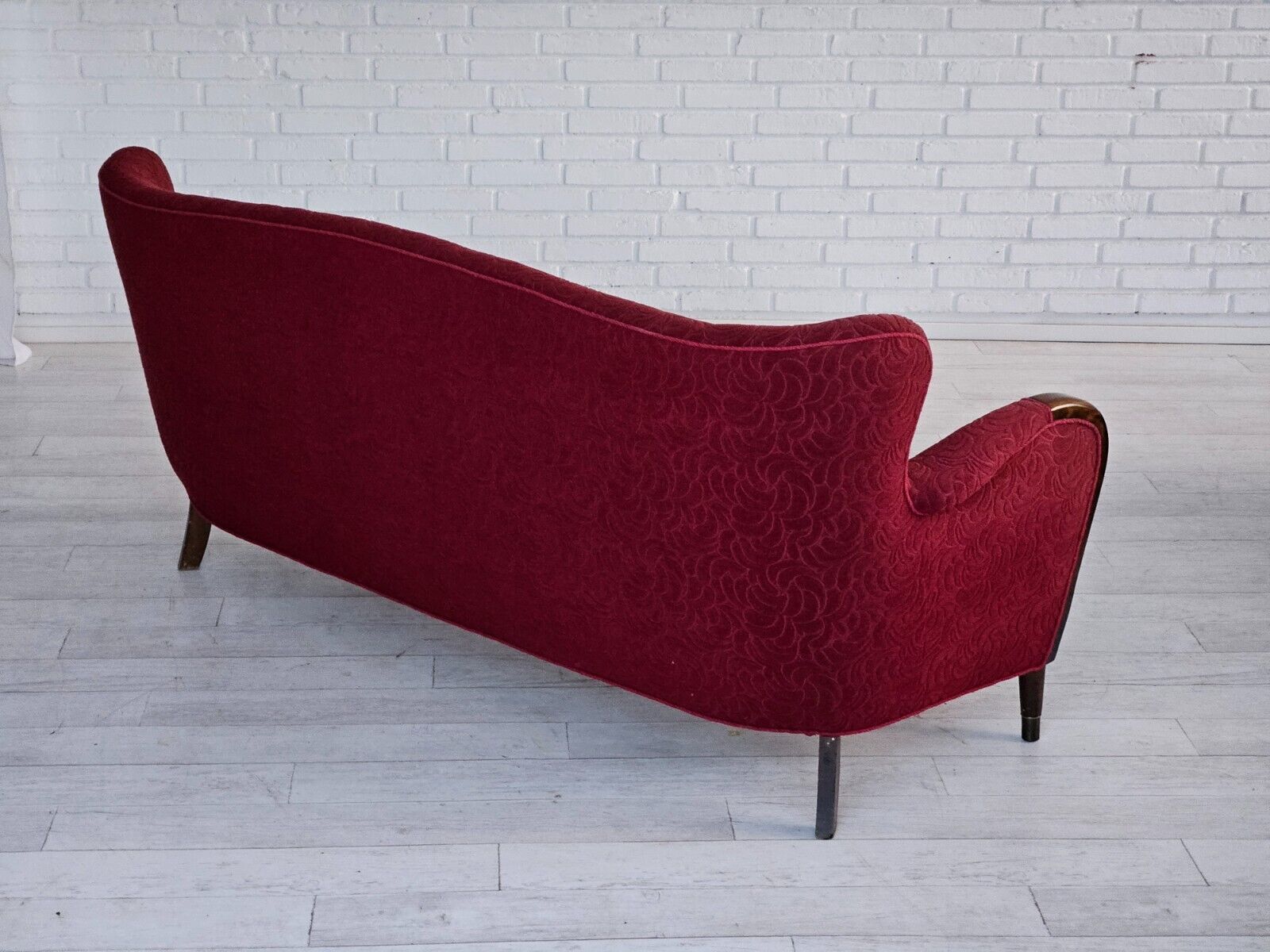 1950-60s Danish 3-seater sofa original condition red cotton/wool beech wood