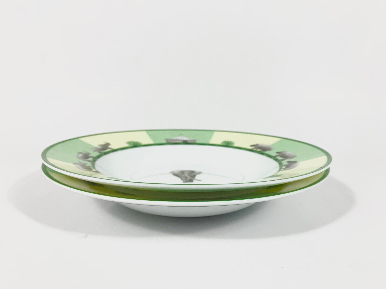 2x Hermes Africa Green Deep Plate Soup Pasta Bowl 225 cm