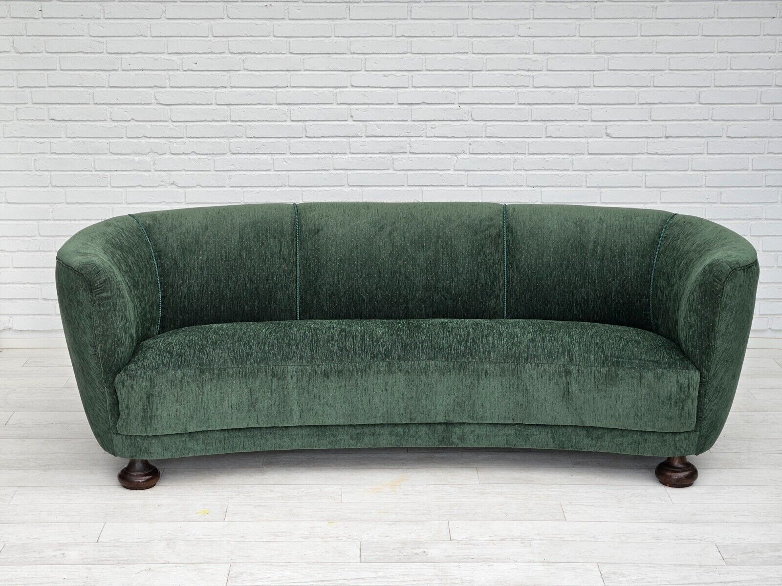 1960s Danish design reupholstered 3 seater "Banana" sofa vintage velour