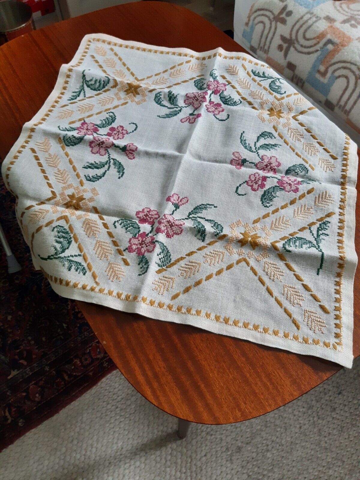 Swedish vintage handmade floral table cloth