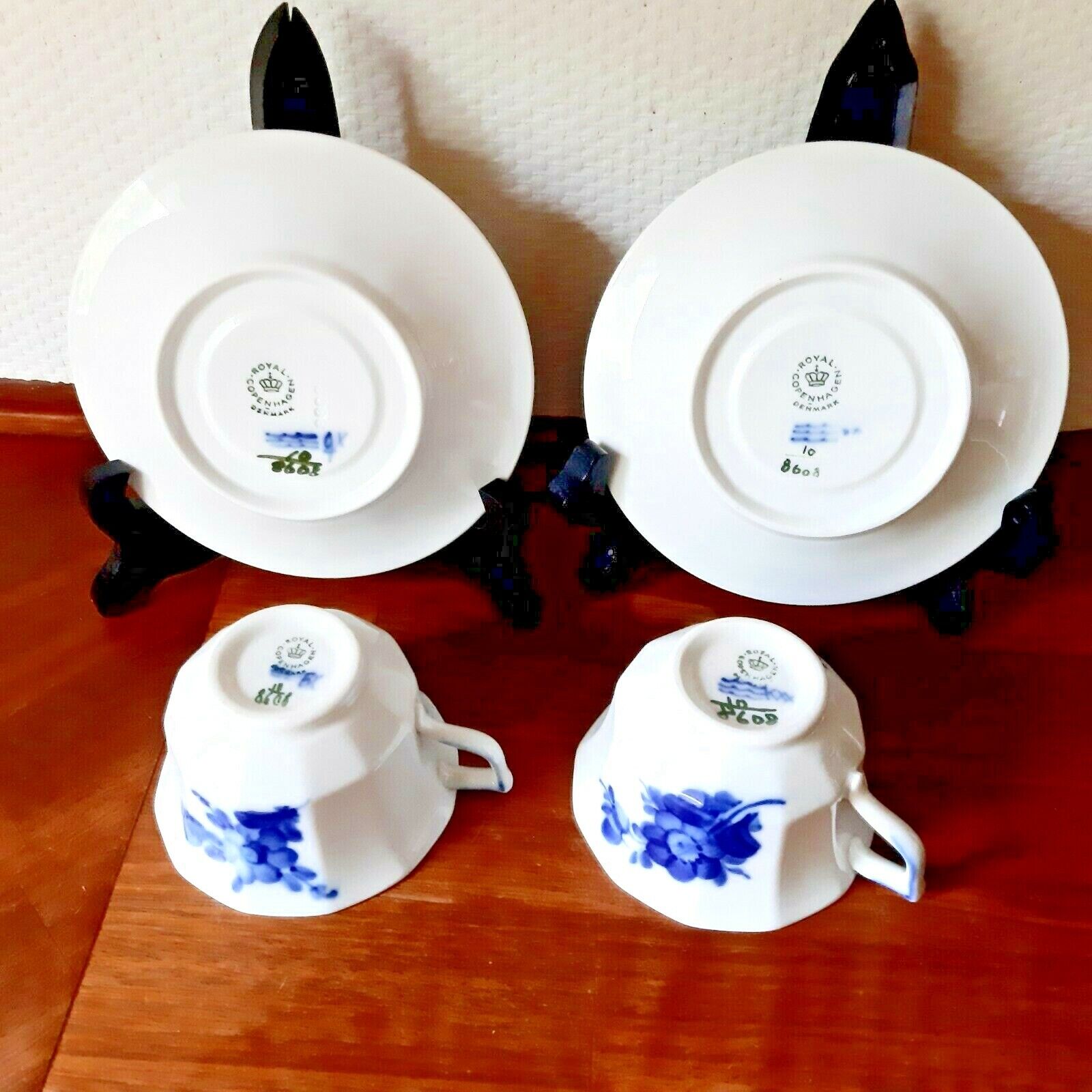 2 x COFFEE SETS BLUE FLOWER ANGULAR # 10- 8608 Royal Copenhagen 1st