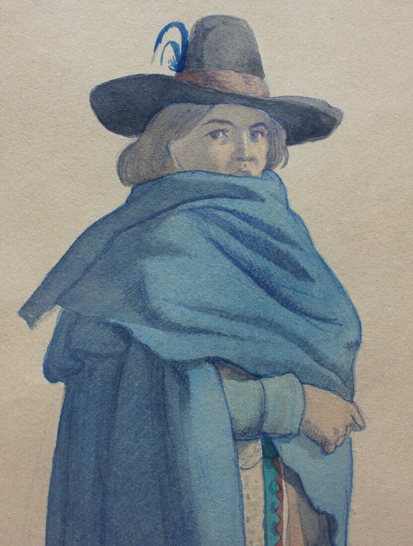 Jacob Kornerup watercolor A peasant boy from Terra di Lavoro Rome c1855