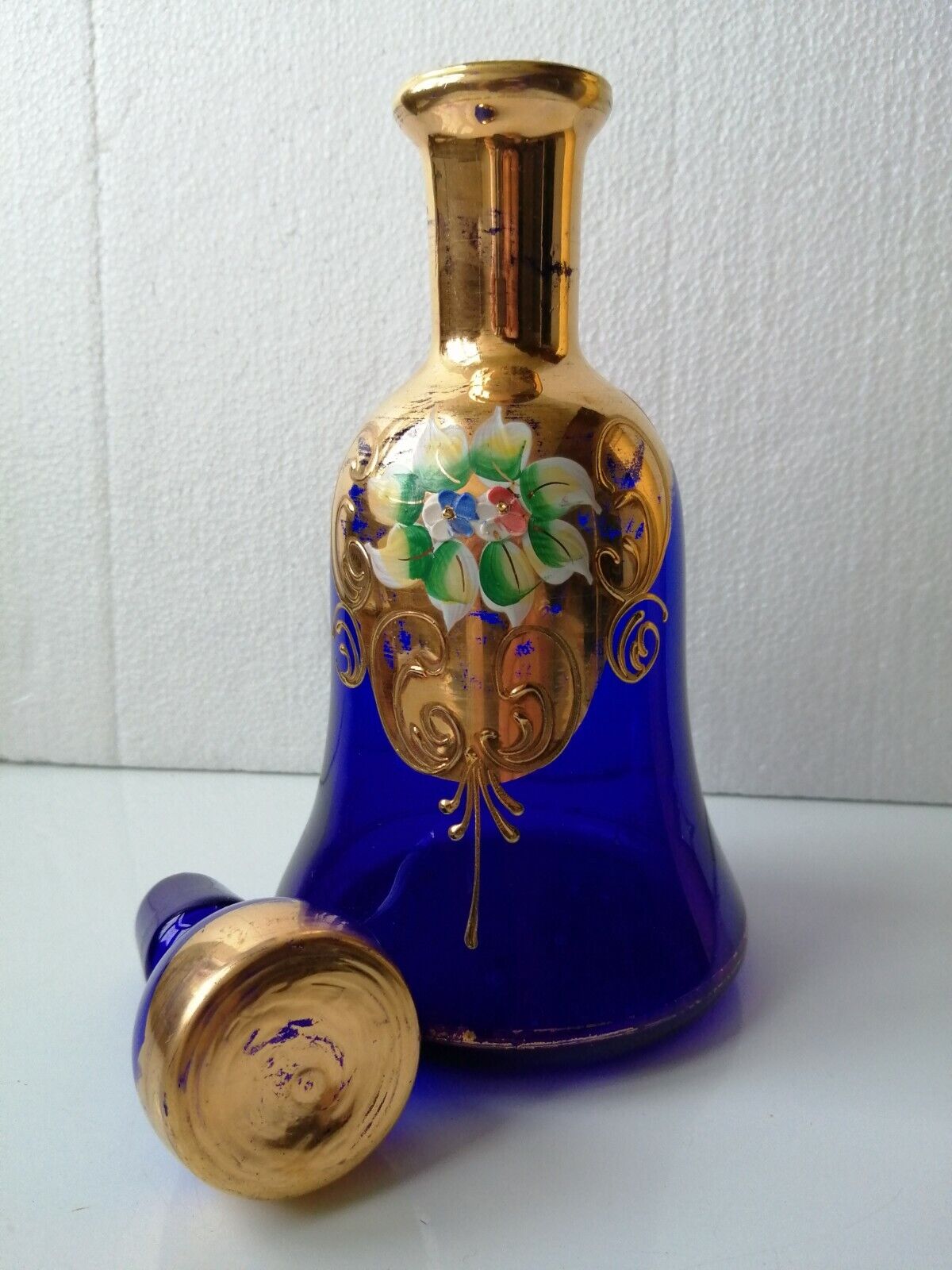 Vintage Murano 1 "Tre Foghi" carafe Blue w 21 carat gold decorations215 cm