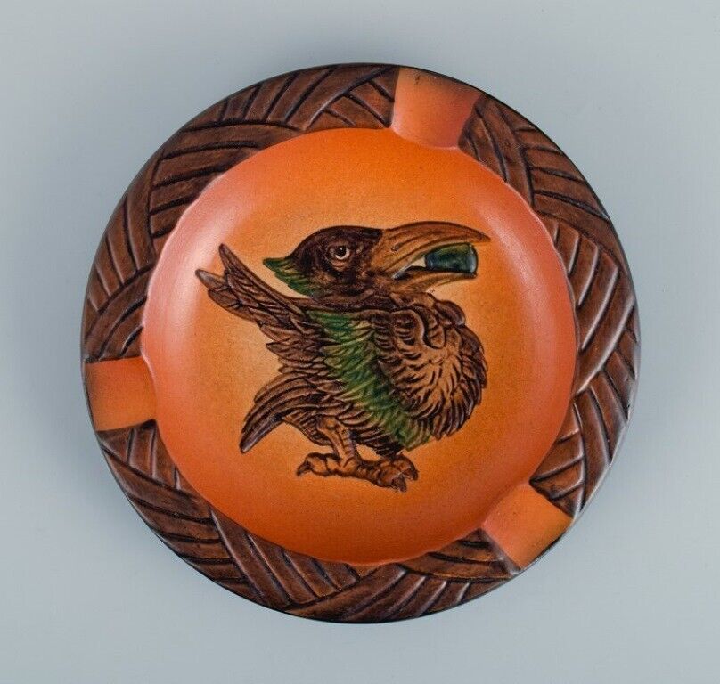 Ipsen's Denmark Bowl with bird and glaze in shades of orange-green