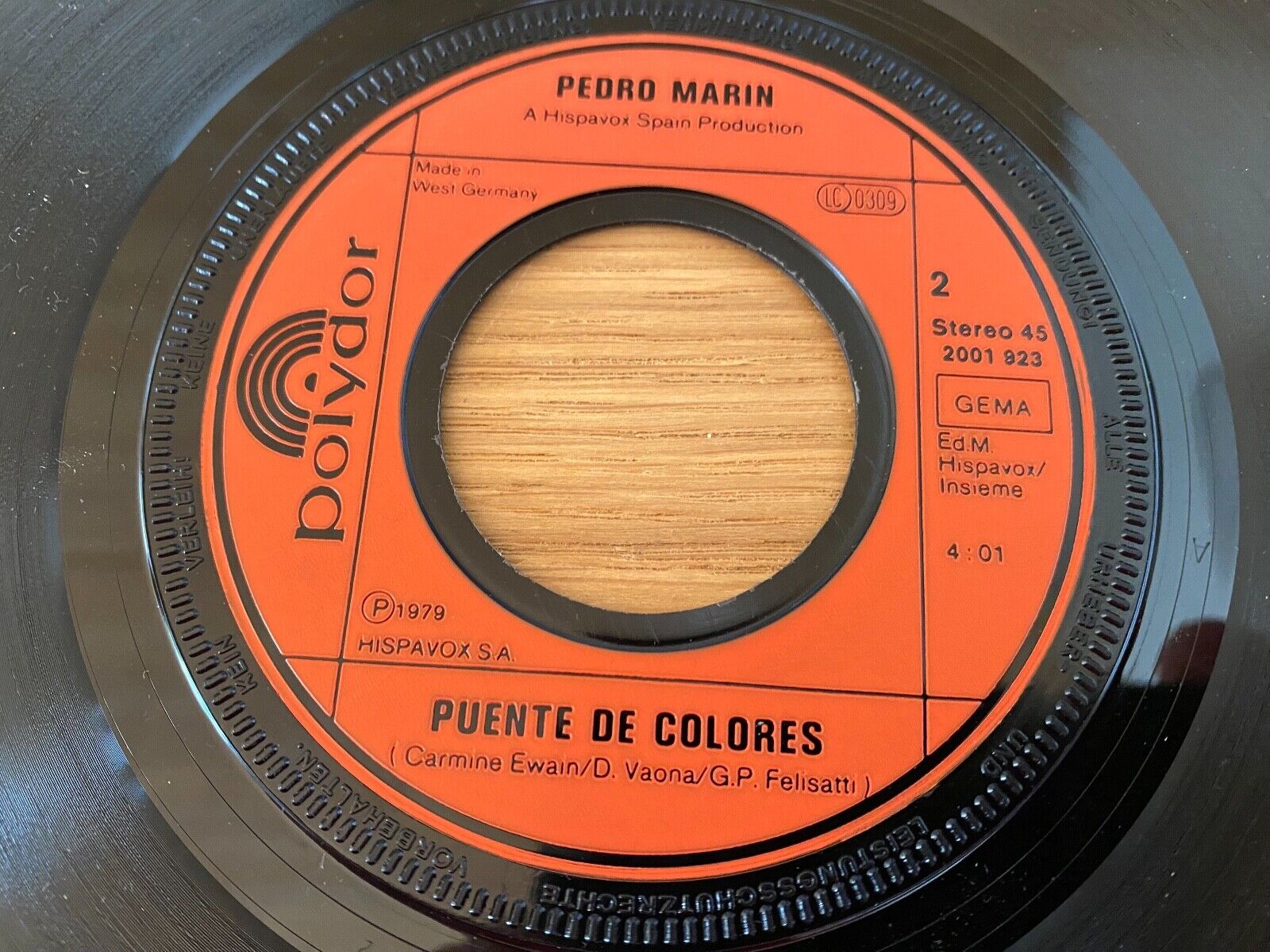 PEDRO MARIN "QUE NO/PUENTE DE COLORES" 1979 POLYDOR RECORDS HISPAVOX SA GERMANY