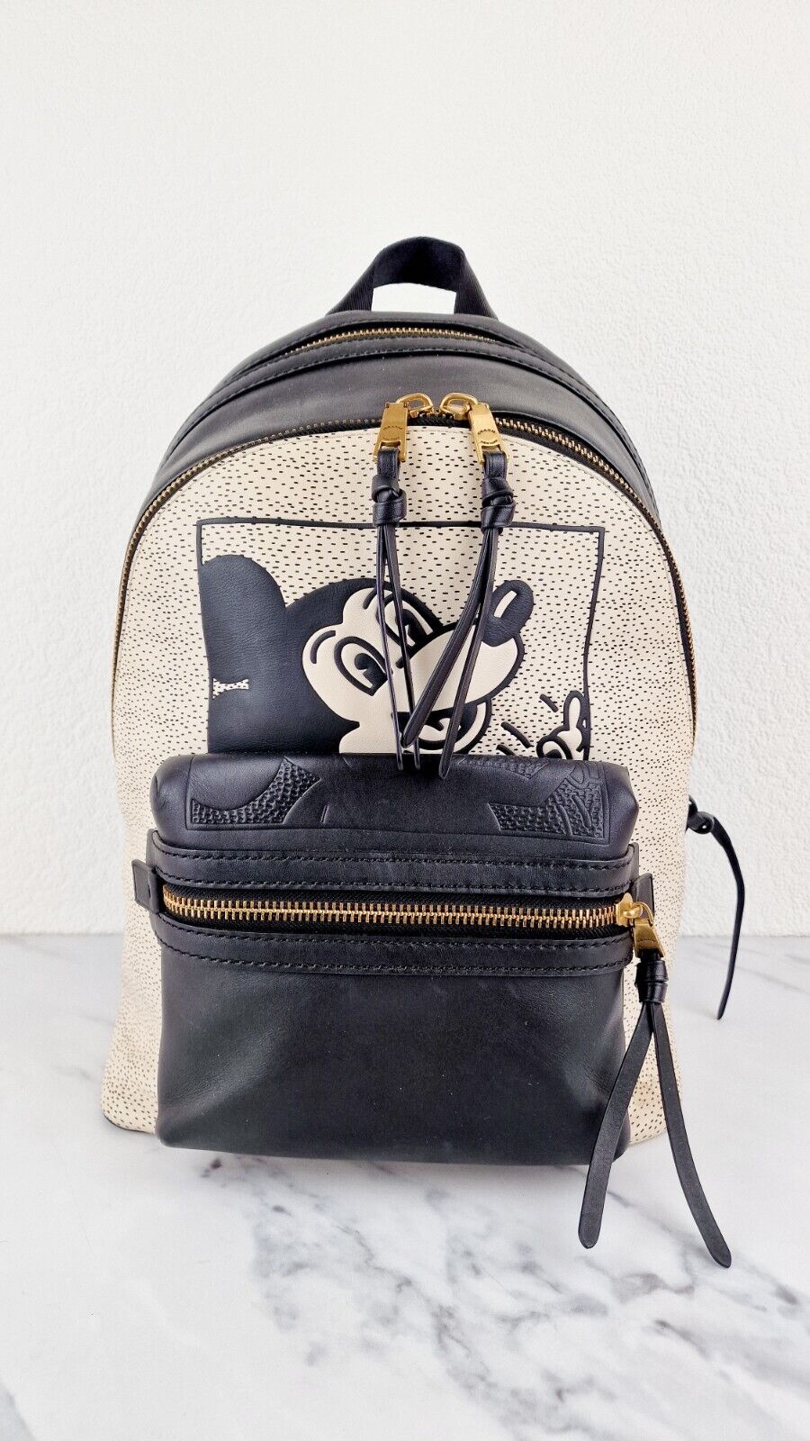 Disney x Coach Keith Haring Mickey Mouse Backpack Coach 5228 Black White Bag