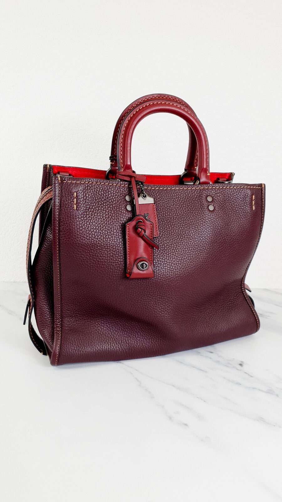 Coach 1941 Rogue 31 Bag Oxblood Pebble Leather Red Suede Satchel Handbag 38124