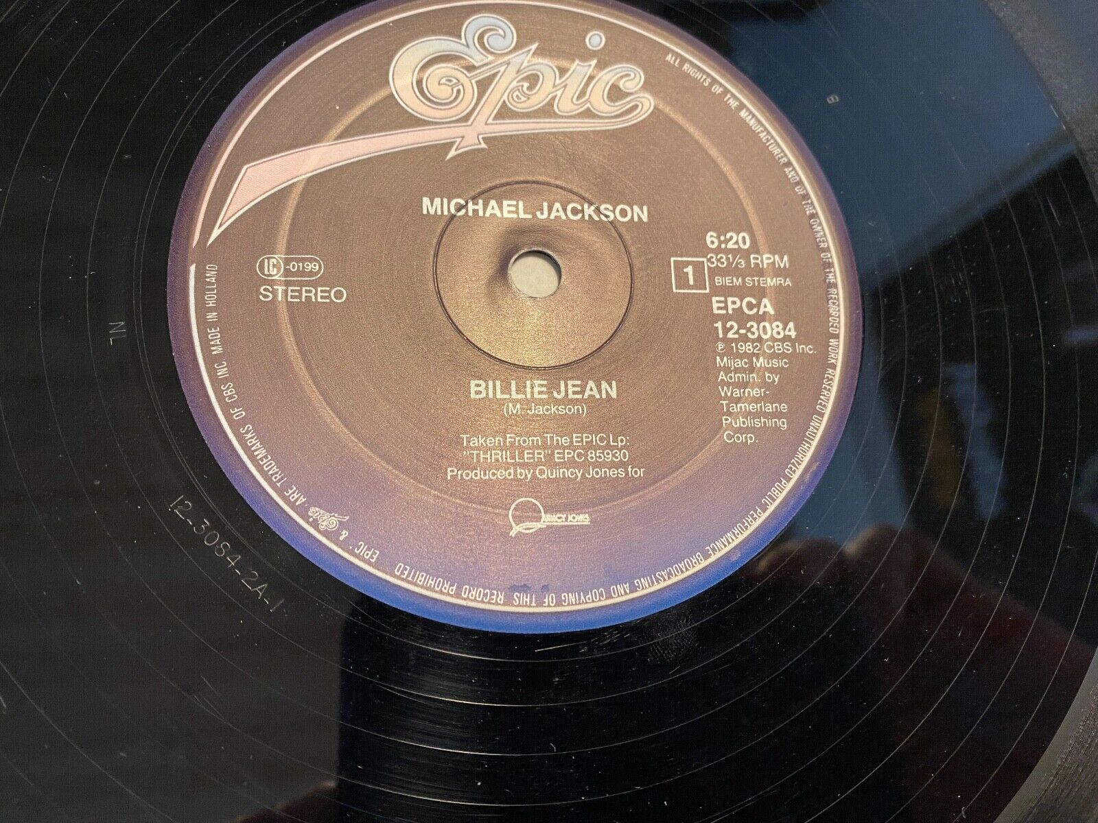 MICHAEL JACKSON "BILLIE JEAN" 1982 EPIC RECORDS 12" 2 SONGS DUTCH PRESSING 33RPM