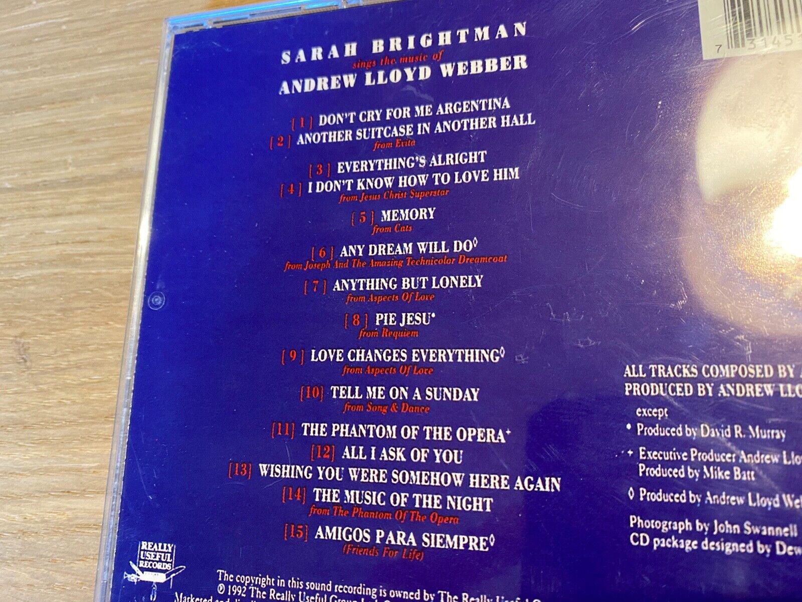 SARAH BRIGHTMAN SINGS ANDREW LLOYD WEBBER POLYDOR REALLY USEFUL RECORDS 1992 CD*