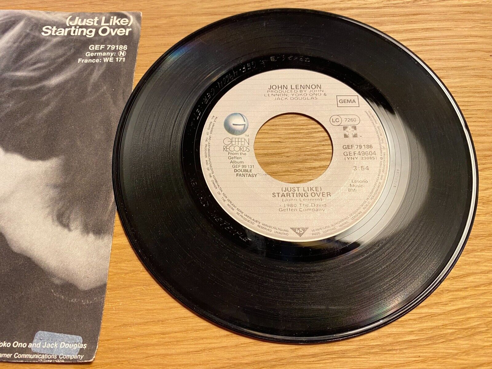 JOHN LENNON "(JUST LIKE ) STARTING OVER" 1980 GEFFEN RECORDS GEMA W GERMAN 7"