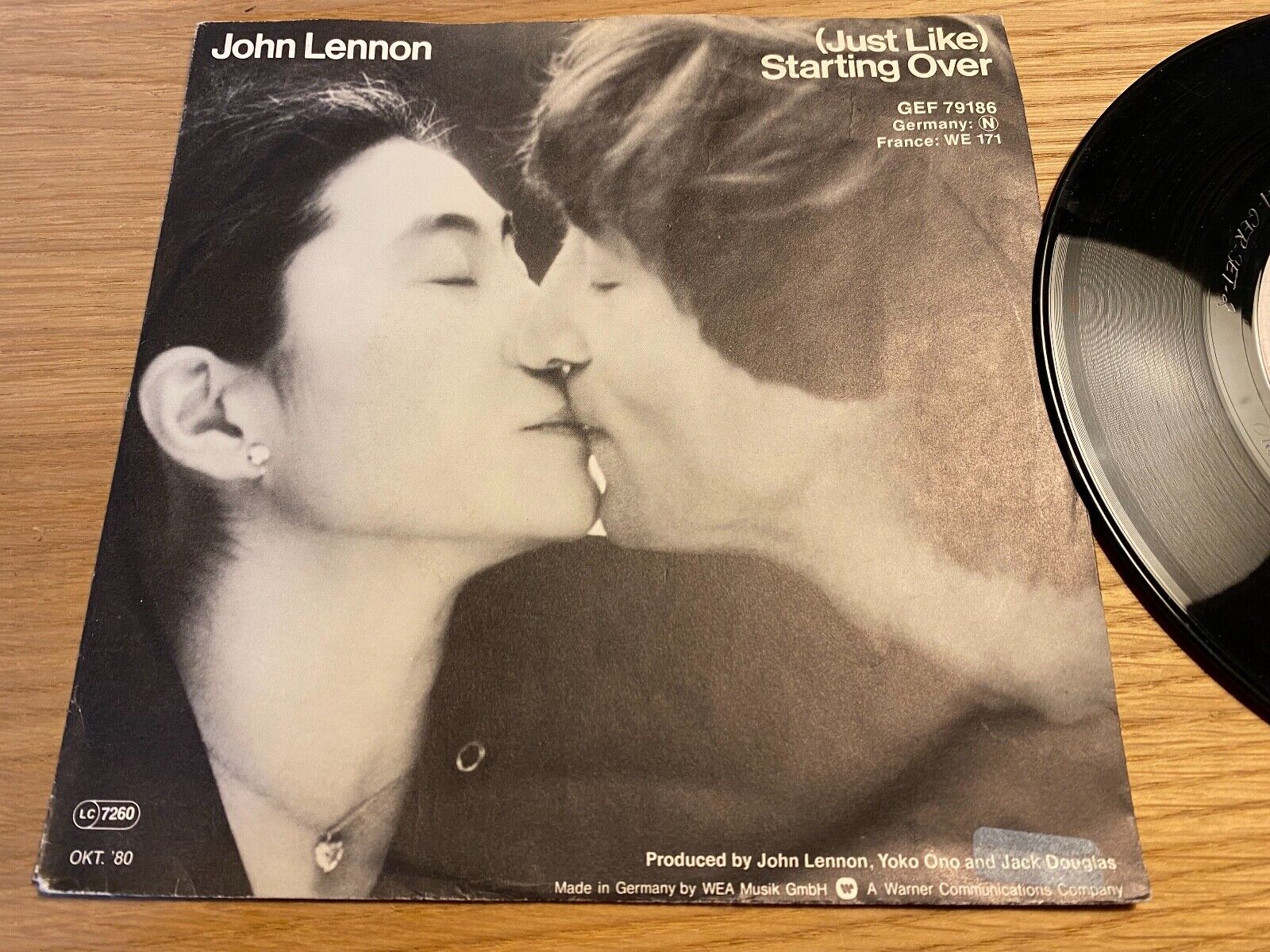 JOHN LENNON "(JUST LIKE ) STARTING OVER" 1980 GEFFEN RECORDS GEMA W GERMAN 7"