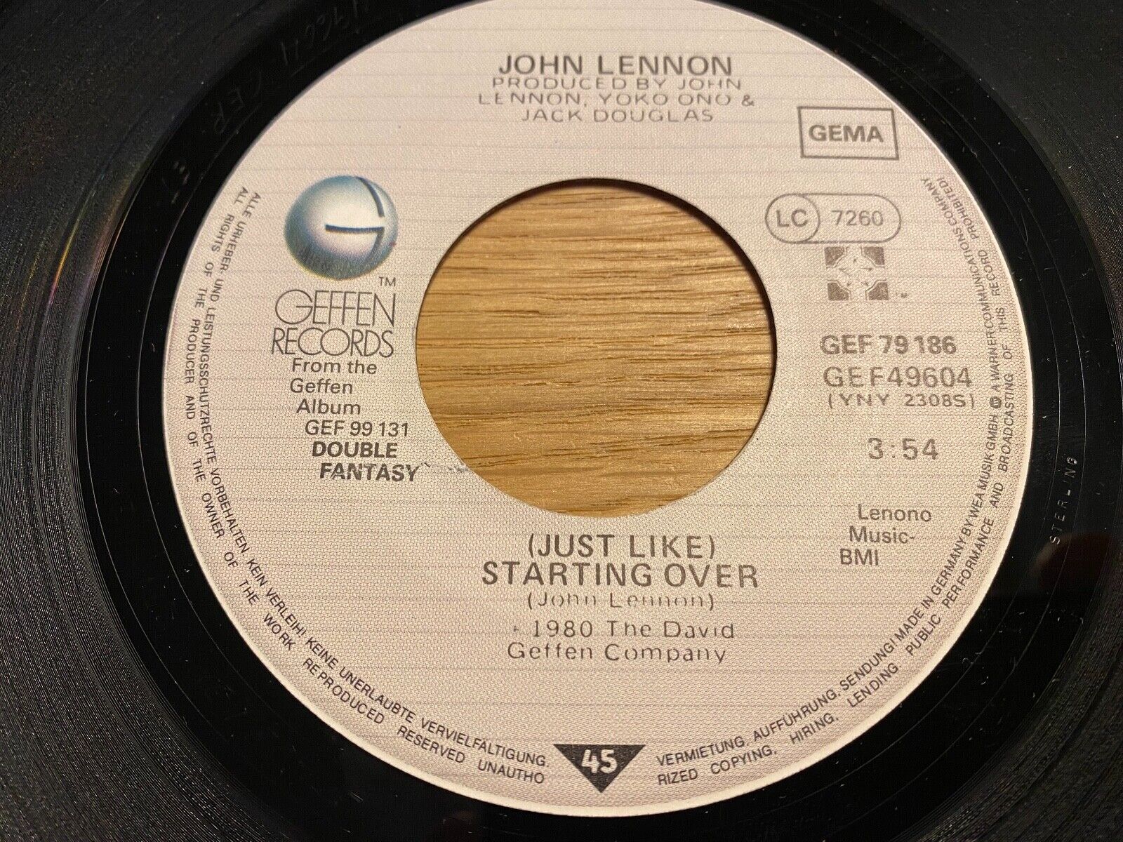 JOHN LENNON "(JUST LIKE ) STARTING OVER" 1980 GEFFEN RECORDS GEMA W GERMAN 7"