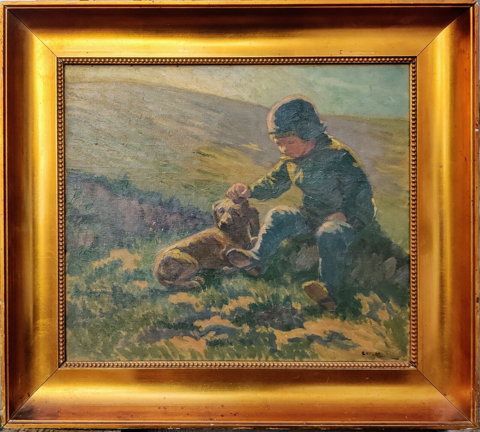 Jørgen Lupplau Janssen (1869-1927):  BOY AND HIS DOG original oil painting