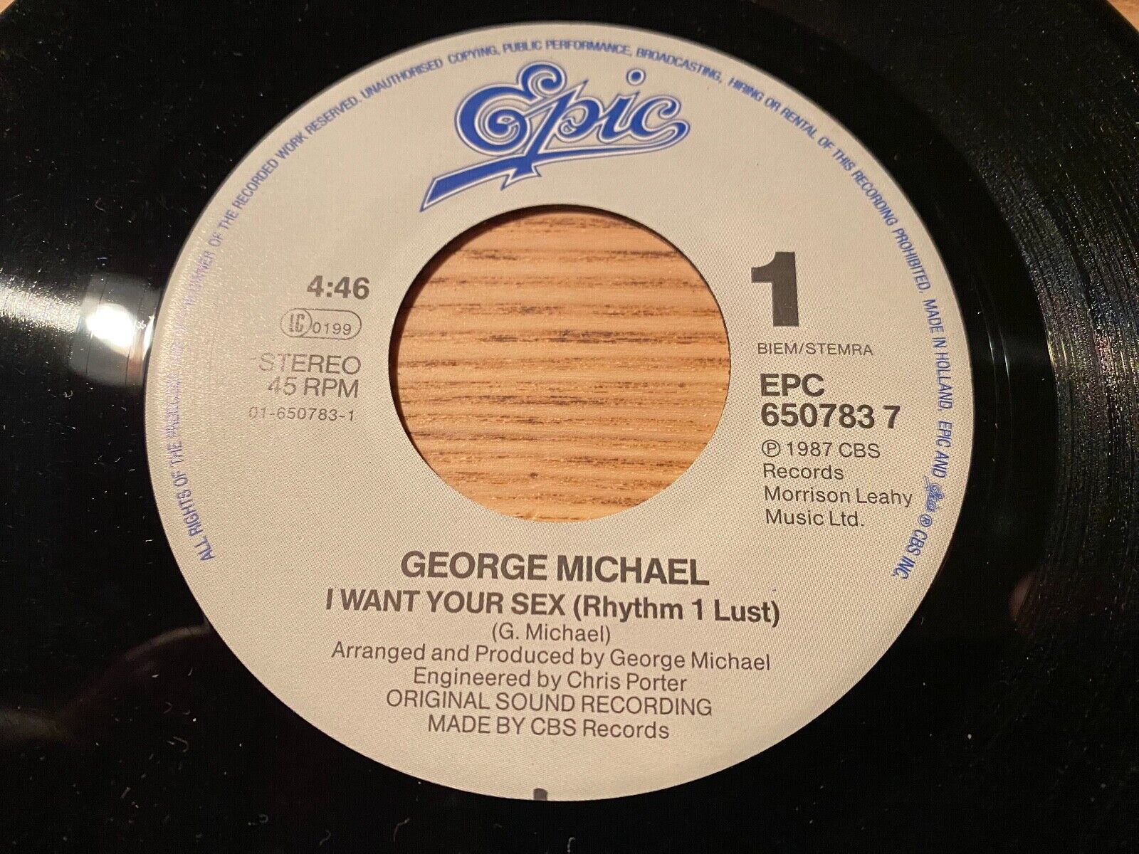 GEORGE MICHAEL"I WANT YOUR SEX" 1987 7" VINYL SINGLE EPIC RECORDS