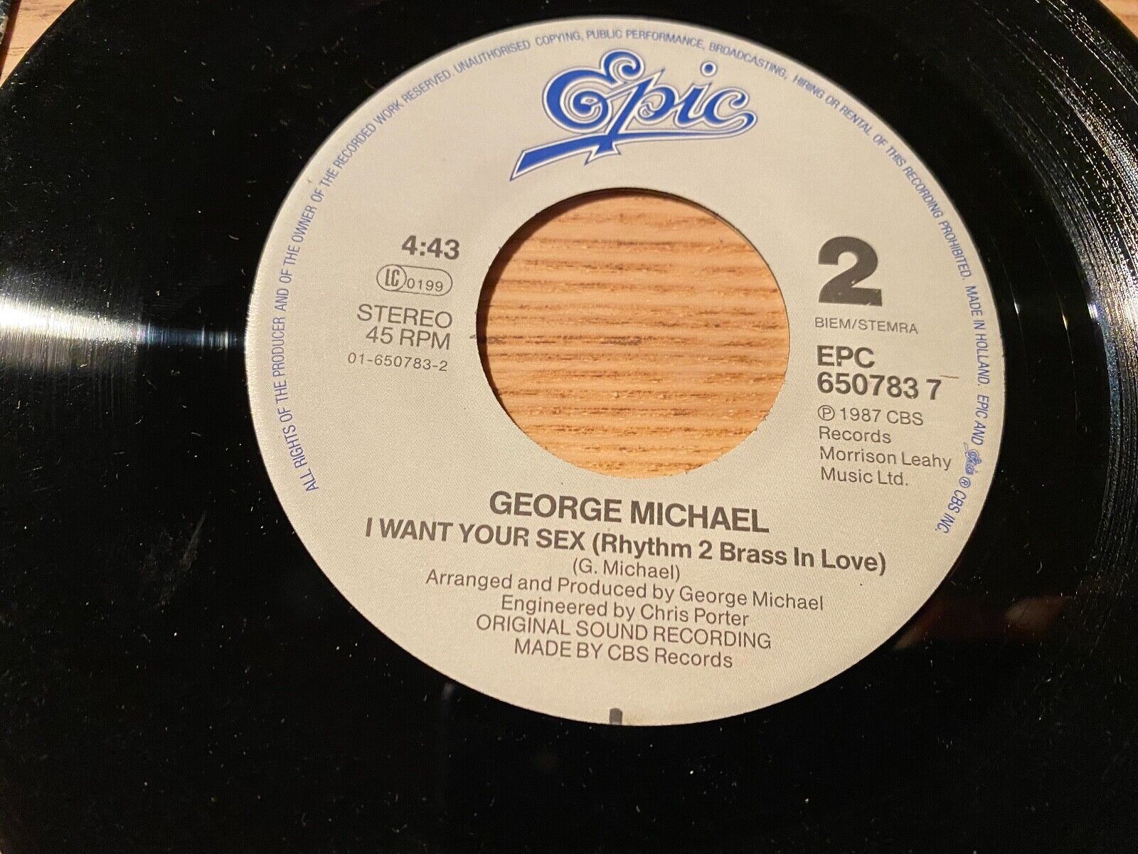 GEORGE MICHAEL"I WANT YOUR SEX" 1987 7" VINYL SINGLE EPIC RECORDS