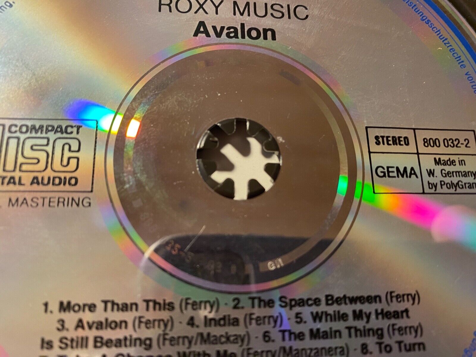 ROXY MUSIC "AVALON" 1982 CD ALBUM EG POLYDOR RECORDS 10 TRACK 1 PRESS GERMANY